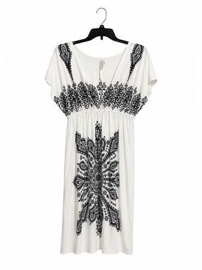 Cristinalove Boho Medallion Dress – Women’s Large – Navy & White V-Neck